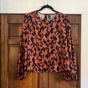 SHEIN Rust and Black Leopard Print Long Sleeve Blouse